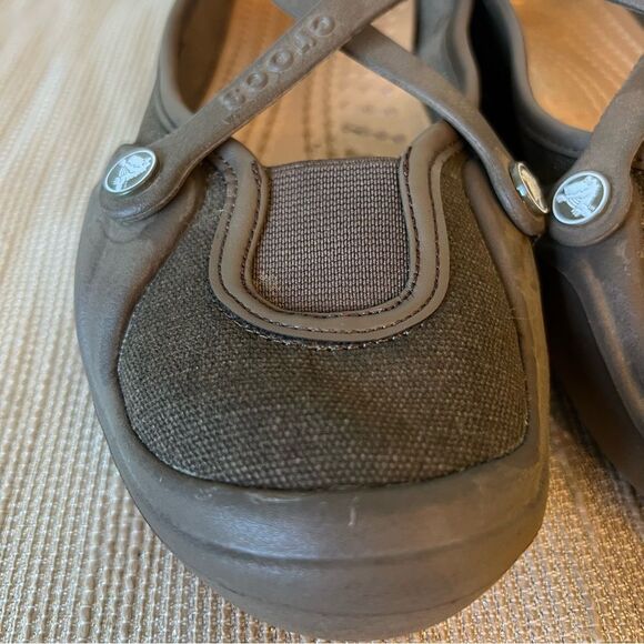 CROCS CELESTE Mary Jane Size 7 Brown Criss Cross Strap Mary Jane Slip On Shoes - Picture 14 of 14